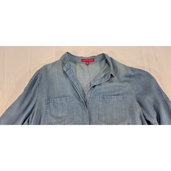 Saks Womens Chambray Blouse Western Boho Long Sleeve Button Up Shirt Blue Large - Picture 7 of 15